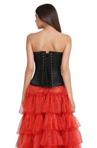 Black Satin Double Bone Gothic Burlesque Corset Waist Training Bustier Frill Tissue LONG Skirt Overbust Dress-