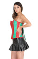 Red Green Faux Leather Gothic Steampunk Corset Waist Training Bustier Black Tutu Skirt Overbust Dress-