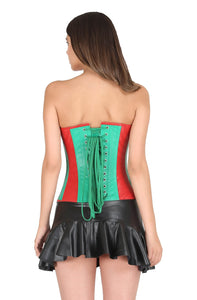 Red Green Faux Leather Gothic Steampunk Corset Waist Training Bustier Black Tutu Skirt Overbust Dress-