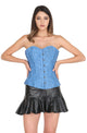 Plus Size Blue Faux Leather Gothic Overbust Corset Waist Training Steampunk Costume Black Tutu Skirt Dress