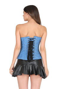 Plus Size Blue Faux Leather Gothic Overbust Corset Waist Training Steampunk Costume Black Tutu Skirt Dress