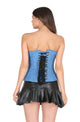 Blue Faux Leather Gothic Corset Steampunk Waist Training Bustier Black Tutu Skirt Overbust Dress-