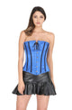 Blue Satin Black Strips Lace And Busk Opening Plus Size Overbust Corset Burlesque Black Leather Tutu Skirt Dress