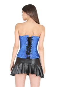 Blue Satin Black Strips Lace Busk Opening Gothic Corset Burlesque Waist Training Bustier Black Leather Tutu Skirt Overbust Dress-