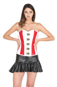Red And White PVC Leather Gothic Plus Size Top Waist Training Bustier Black Tutu Skirt Overbust Corset Dress