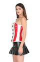 Red And White PVC Leather Gothic Corset Steampunk Waist Training Bustier Black Tutu Skirt Overbust Dress-
