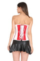 Red And White PVC Leather Gothic Corset Steampunk Waist Training Bustier Black Tutu Skirt Overbust Dress-