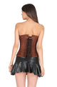 Brown Satin Burlesque Plus Size Overbust Corset Waist Cincher Bustier Black Leather Tutu Skirt Dress