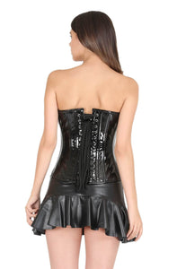 Black PVC Leather Gothic Steampunk Corset Waist Cincher Bustier Overbust Black Leather Tutu Skirt Dress-