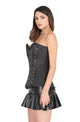 Black Satin Gothic Burlesque Corset Waist Cincher Bustier LONG Overbust Leather Tutu Skirt Dress-