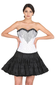 White Satin Black Handmade Sequins Gothic Burlesque Waist Cincher Bustier Overbust Corset