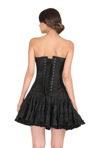 Plus Size White Satin Black Handmade Sequins Gothic Overbust Corset With Black Cotton Silk Tutu Skirt Dress