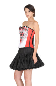 Red White Satin Black Handmade Sequins Gothic Corset Burlesque Waist Cincher Bustier Overbust Black Cotton Silk Tutu Skirt Dress-