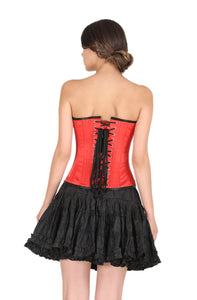 Plus Size Red White Satin Black Handmade Sequins Overbust Corset With Black Cotton Silk Tutu Skirt Dress