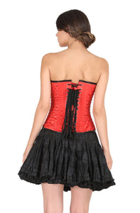 Plus Size Red Satin Black Handmade Sequins Gothic Overbust Corset With Black Cotton Silk Tutu Skirt Dress