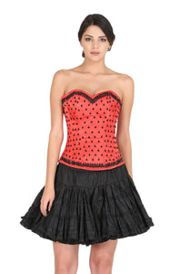 Red Satin Black Handmade Sequins Gothic Corset Burlesque Waist Cincher Bustier Overbust Dress-