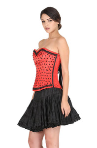 Red Satin Black Handmade Sequins Gothic Corset Burlesque Waist Cincher Bustier Overbust Dress-