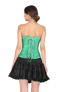 Green Satin Thread Sequins Handwork Gothic Corset Burlesque Waist Cincher Bustier Overbust Black Cotton Silk Tutu Skirt Dress-