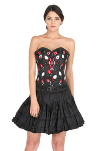 Black Satin Sequins Handwork Burlesque Costume Overbust Plus Size Corset Black Cotton Silk Tutu Skirt - CorsetsNmore