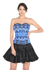 Plus Size Blue Satin Handmade Sequins Burlesque Overbust Corset Top