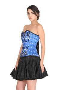 Blue Satin Handmade Sequins Gothic Corset Burlesque Waist Cincher Bustier Overbust Dress-
