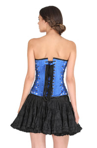 Blue Satin Handmade Sequins Gothic Corset Burlesque Waist Cincher Bustier Overbust Dress-