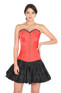Red Satin Plus Size Overbust Corset Gothic Burlesque Costume Waist Training LONG Top