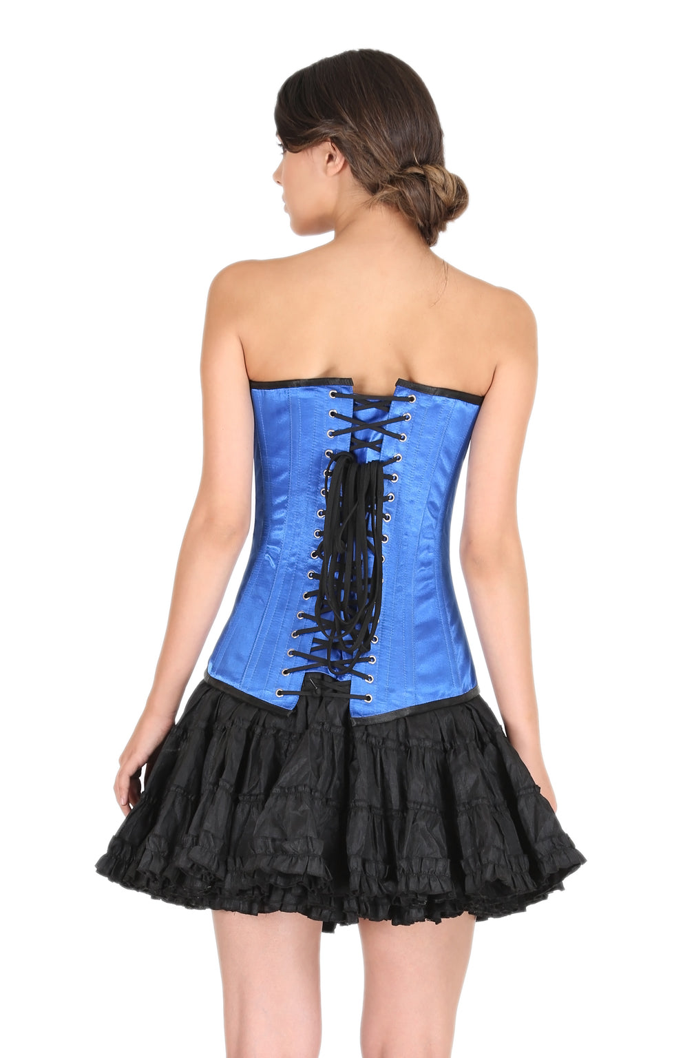 Blue Satin LONG Overbust Plus Size Corset Burlesque Costume 44 (for waist Size 48