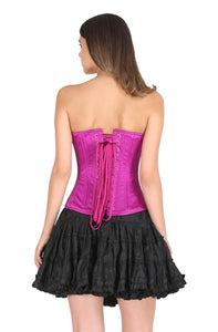 Purple Satin Corset Spiral Boned Gothic Burlesque Bustier Waist Training Overbust Dress-