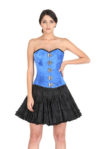 Blue Satin Front Seal Lock Gothic Corset Steampunk Bustier Waist Training Overbust Costume Black Cotton Silk Tutu Skirt Dress-