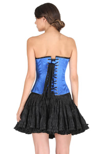 Blue Satin Front Seal Lock Gothic Corset Steampunk Bustier Waist Training Overbust Costume Black Cotton Silk Tutu Skirt Dress-