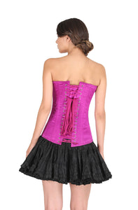 Purple Satin Gothic Corset Burlesque Bustier Waist Training LONG Overbust Costume Black Cotton Silk Tutu Skirt Dress-