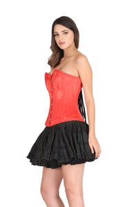 Red Satin Double Bone Gothic Corset Burlesque Bustier Waist Training Overbust Costume Black Cotton Silk Tutu Skirt Dress-