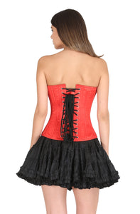 Red Satin Double Bone Gothic Overbust Plus Size Corset Waist Training Burlesque Costume Black Cotton Silk Tutu Skirt