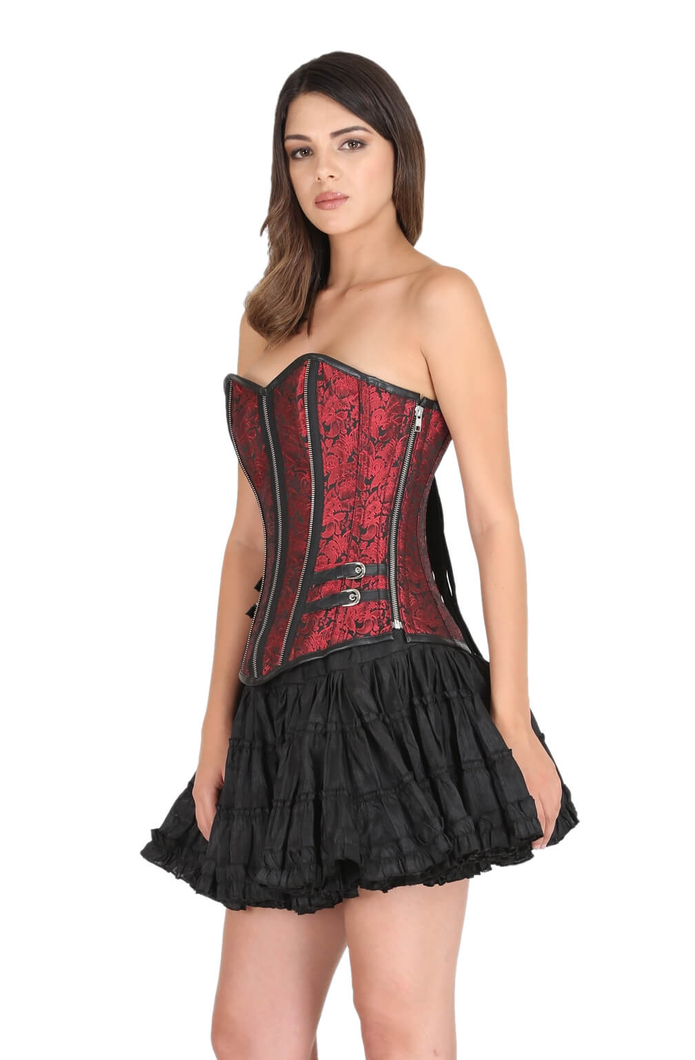 Red Black Brocade Corset Bustier Overbust Tutu Skirt Dress