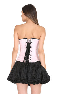 Pink And Black Satin Leather Belt Plus Size Overbust Corset Waist Training With Black Cotton Silk Tutu Skirt Corset Dress