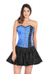 Blue Black Satin Corset Silver Seal Locks Waist Training Bustier Overbust Top Black Cotton Silk Tutu Skirt Dress