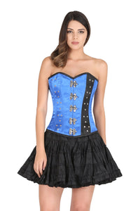 Blue And Black Satin Silver Seal Locks Plus Size Overbust Corset Waist Training Bustier Top - CorsetsNmore