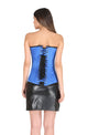 Blue Satin Black Leather Belt LONGLINE Overbust Plus size Corset Waist Training Black Leather Leather Skirt