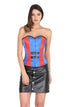 Plus Size Red and Blue Satin Gothic Overbust Corset Waist Training With Black Leather Skirt Burlesque Costume