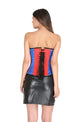 Plus Size Red and Blue Satin Gothic Overbust Corset Waist Training With Black Leather Skirt Burlesque Costume