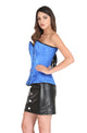 Blue Satin Corset Spiral Steel Boned Waist Training Bustier LONGLINE Overbust Black Leather Skirt Corset Dress-