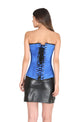 Blue Satin Corset Spiral Steel Boned Waist Training Bustier LONGLINE Overbust Black Leather Skirt Corset Dress-