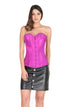 Purple Satin Spiral Steel Boned LONGLINE Plus Size  Overbust Corset Waist Training Black Leather Skirt