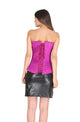 Purple Satin Corset Spiral Steel Boned Waist Training Bustier LONGLINE Overbust Black Leather Skirt Dress-