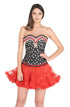 Black Satin Sequin Polka Dot Plus Size Overbust Corset Waist Training With Red Tissue Tutu Skirt Corset Dress