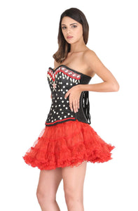 Black Satin Sequin Polka Dot Plus Size Overbust Corset Waist Training With Red Tissue Tutu Skirt Corset Dress - CorsetsNmore