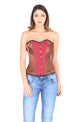 Brown Satin Red Lining Cotton Gothic Plus Size Overbust Corset Waist Cincher Burlesque Costume
