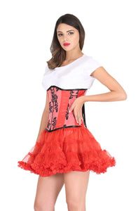 Red Satin Corset Costume Tissue Flocking Gothic Burlesque Waist Training Underbust Bustier Top-