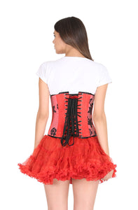 Red Satin Tissue Flocking Burlesque Costume Plus Size Underbust Corset Waist Training Bustier Top
